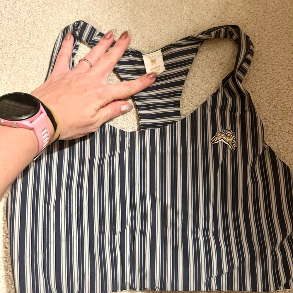 Tracksmith Striped Sports Bra - Navy and White